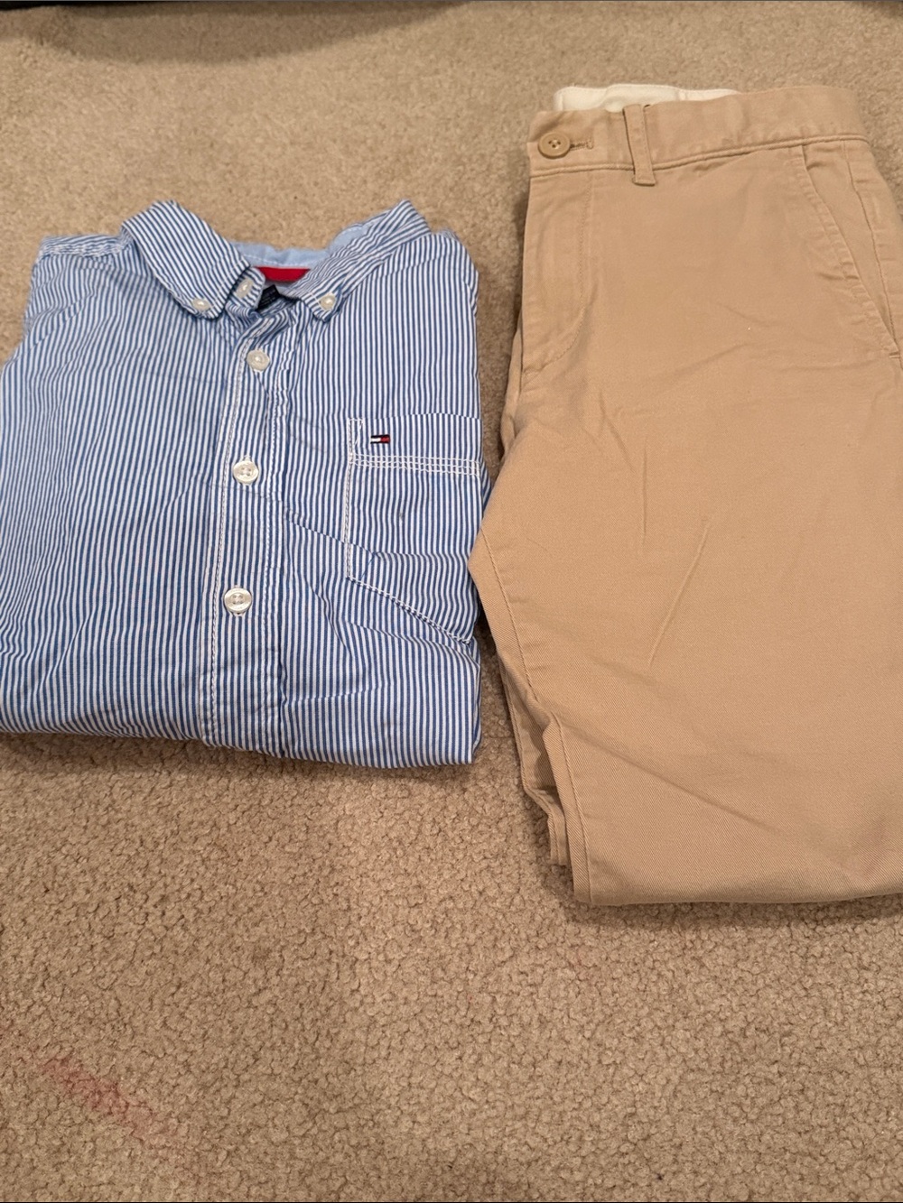 Tommy Hilfiger Blue & Tan Striped Button-Down Shirt with Khaki Pants [Set]